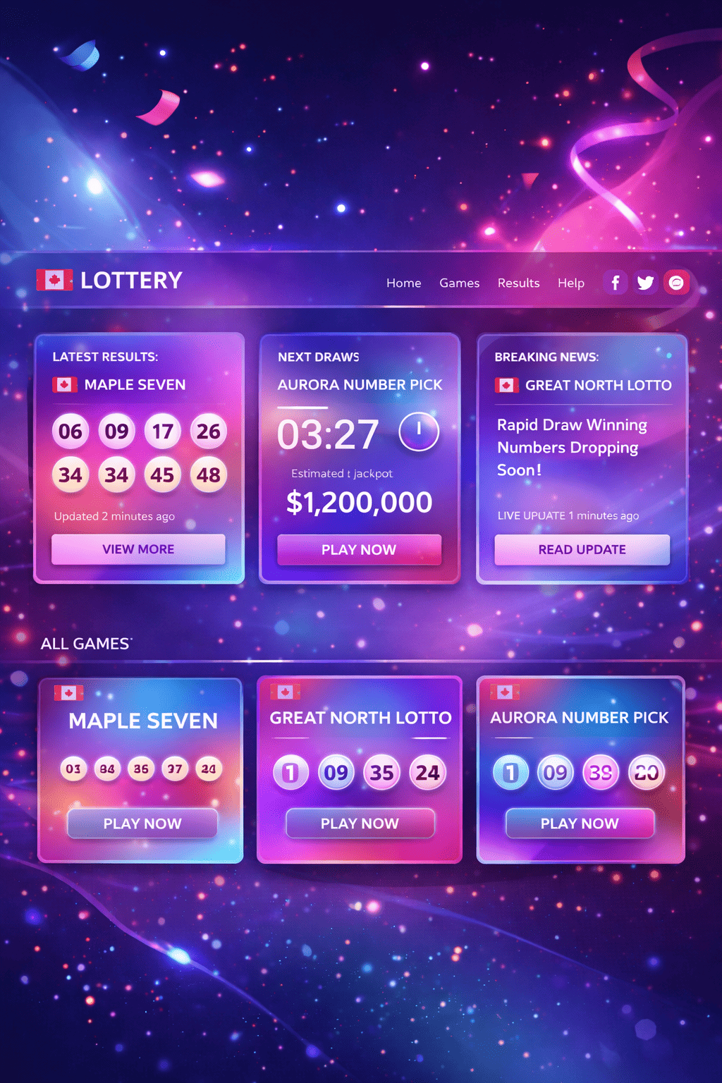 Modern digital interface showing lottery information dashboard with real-time updates